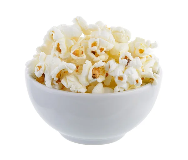 Popcorn in Schale isoliert auf weißem Hintergrund — Stockfoto
