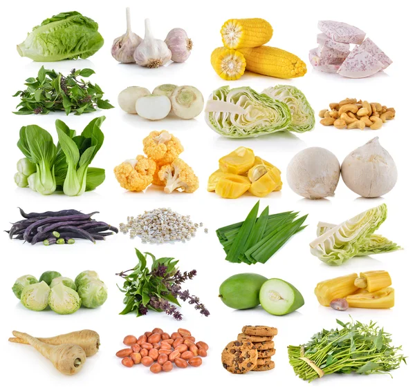 Vegetales y grians sobre fondo blanco Imagen de stock