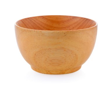 Beyaz arka planda ahşap kase