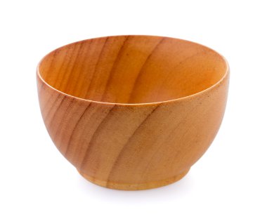 Beyaz arka planda ahşap kase