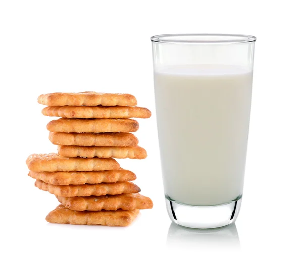 Glass of milk and butter biscuits on white background — Stock Photo, Image