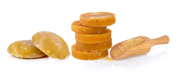 Canne à sucre Mélasse dure ou Jaggery et sucre en cuillère — Photo