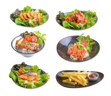 Beyaz arka planda izole edilmiş yiyecek seti