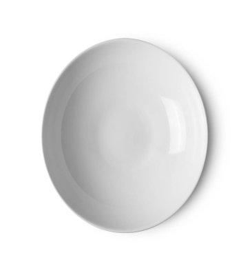 Beyaz arkaplanda izole edilmiş beyaz seramik plaka