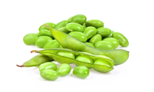 Groene Sojabonen Geïsoleerd Witte Achtergrond — Stockfoto