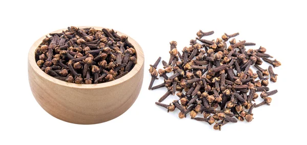 Cloves Spices Wood Bowl White Background — Stock Photo, Image