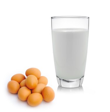 yumurta ve süt beyaz zemin üzerine izole