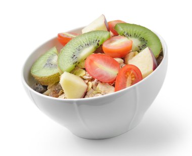 Beyaz arka plan üzerinde izole müsli ile sağlıklı bir kahvaltı