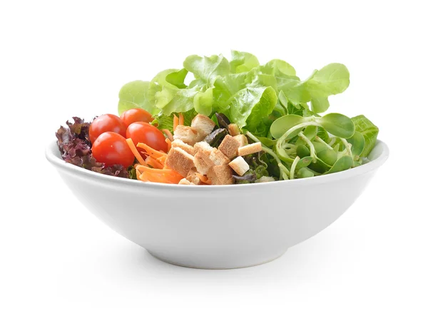 Salade met plaat geïsoleerd op witte achtergrond — Stockfoto