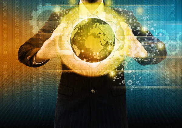 Business man holding  glowing ball — Stock Photo, Image