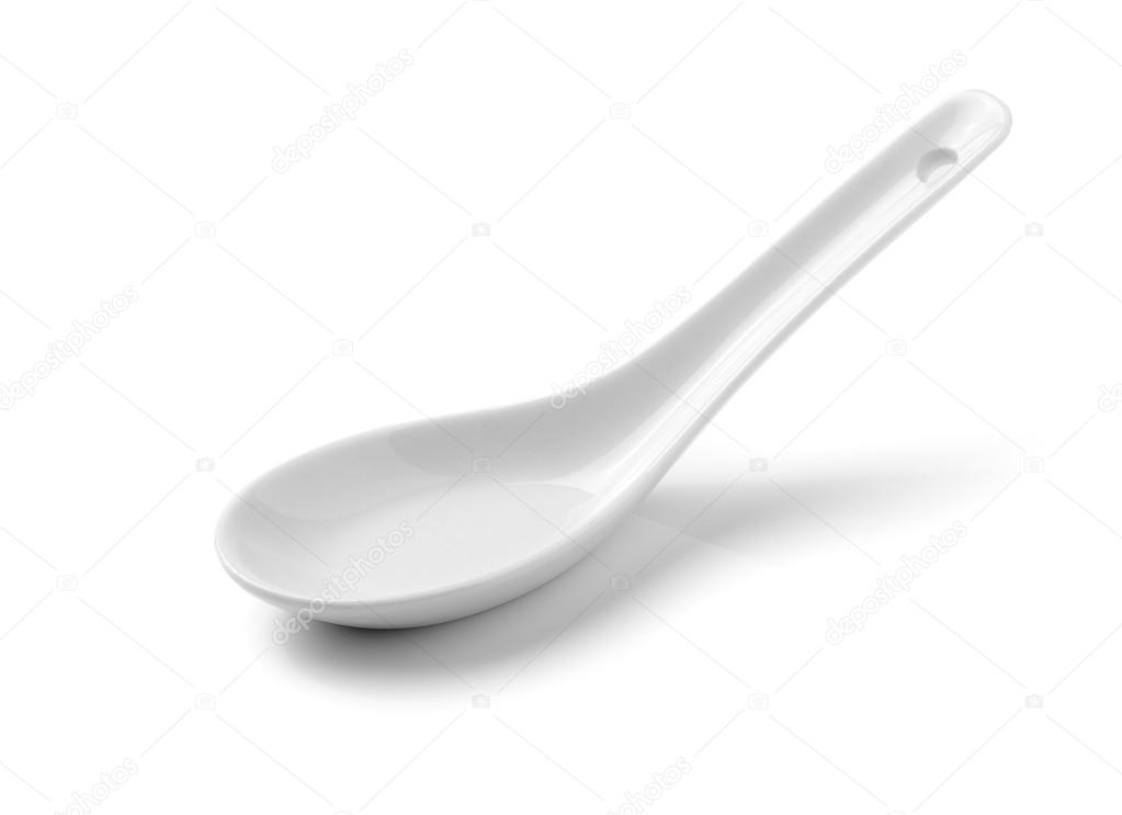 White Chinese soup spoon isolated on white background Stock Photo by