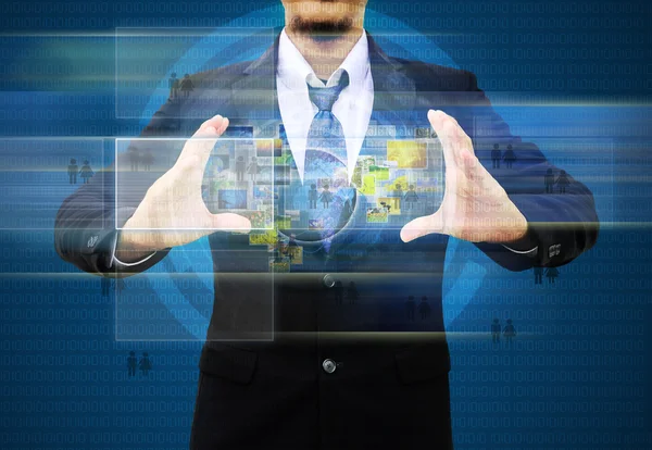 Businessman holding social network — Stock Photo, Image