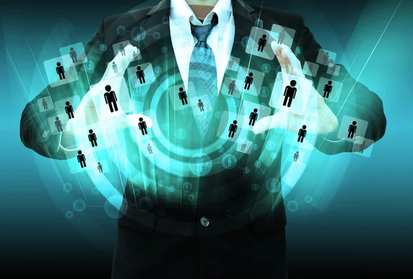 Businessman holding social network — Stock Photo, Image