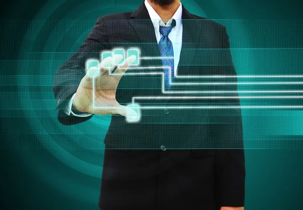 Businessman scanning of a finger on a touch screen interface — Stock Photo, Image