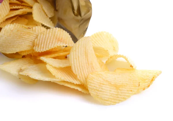 Heap of potato crisps on white background — Stock Photo, Image