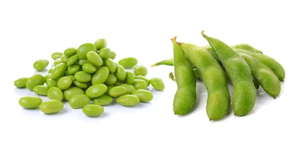 Green soybeans on white background — Stock Photo, Image