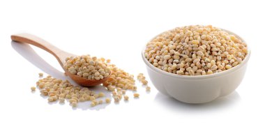 Projenin tohum beyaz arka plan üzerinde beyaz kase gözyaşı