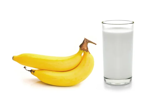 Glass of milk  with  banana over white background — Stock Photo, Image