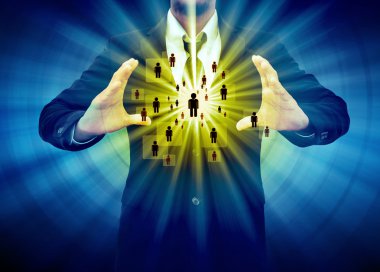 sosyal ağ simge tutan işadamı