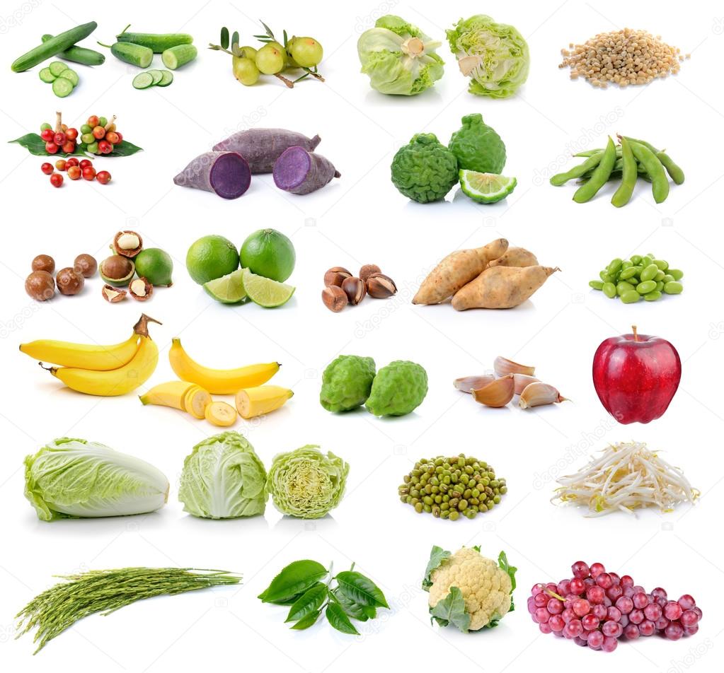 collection of fruit and vegetable on white background