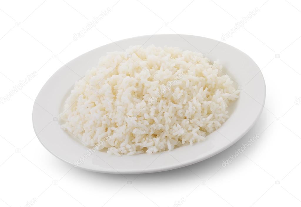 Riz Cuit Dans Une Assiette Blanche Sur Fond Blanc Image Libre De Droit 