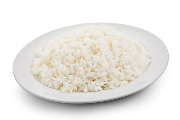 Cooked rice in a white plate on white background — Stock Photo, Image