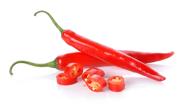Red chili peppers isolated on white background — Stock Photo, Image
