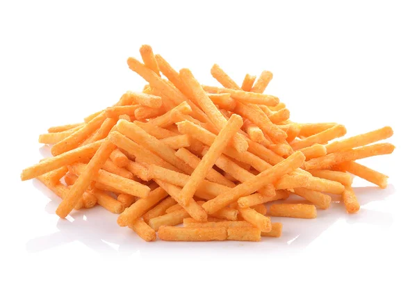 En hög med aptitretande pommes frites på en vit bakgrund — Stockfoto