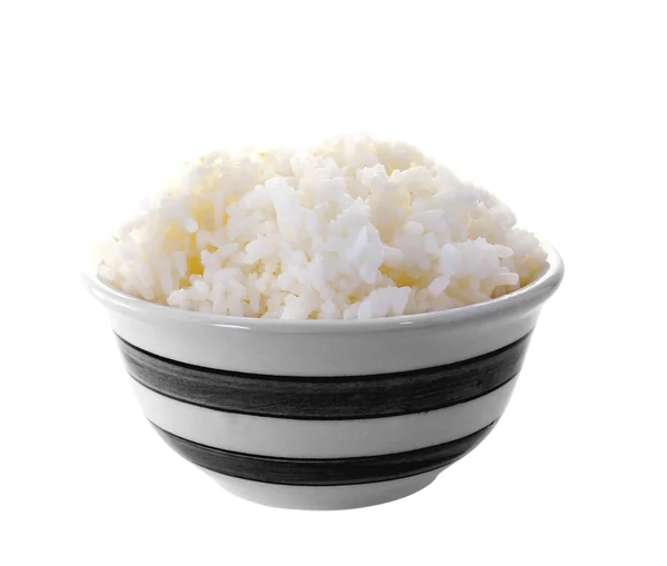 Rice in a bowl on a white background — Stock Photo, Image