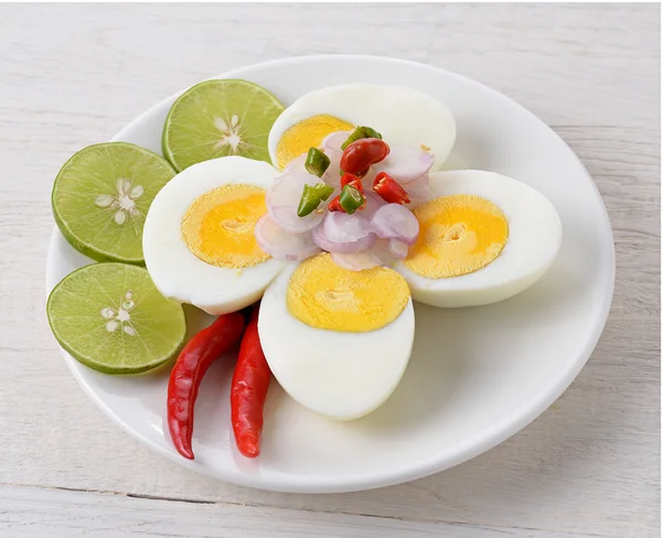 Boiled egg spicy salad, thai food — Stock Photo, Image