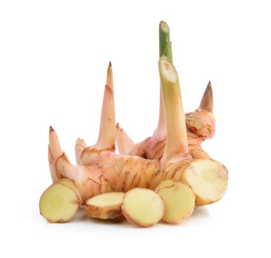 Beyaz arkaplanda Galangal