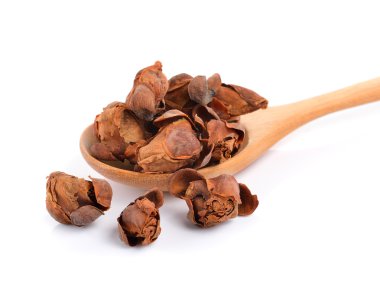 Beyaz zemin üzerine kaşık Hint gül kestane ot