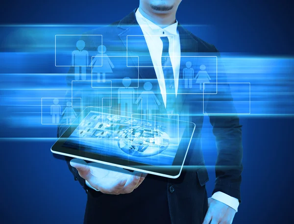 Businessman holding tablet technology business concept — Stock Photo, Image