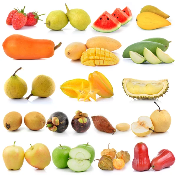 Conjunto de frutas isoladas sobre fundo branco — Fotografia de Stock