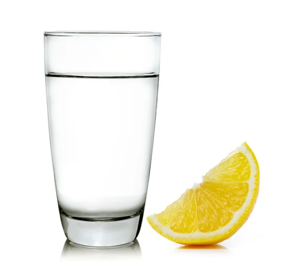 Water with lemon on white background — Stock Photo, Image