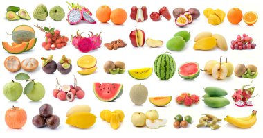 Beyaz arkaplanda izole edilmiş meyve seti