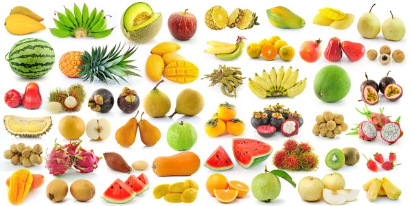 Conjunto de frutas em um fundo branco — Fotografia de Stock