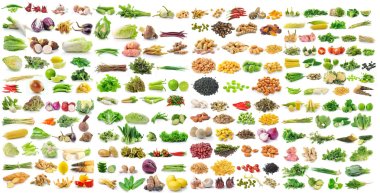 Set of vegetable grains and herbs on white background clipart