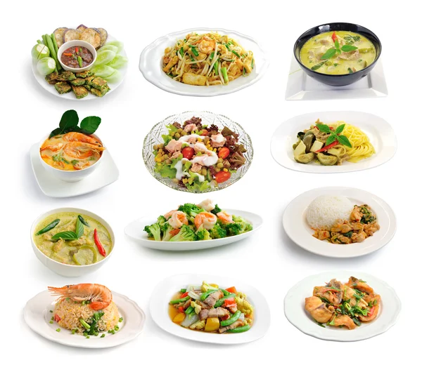 Conjunto de comida tailandesa sobre fondo blanco — Foto de Stock