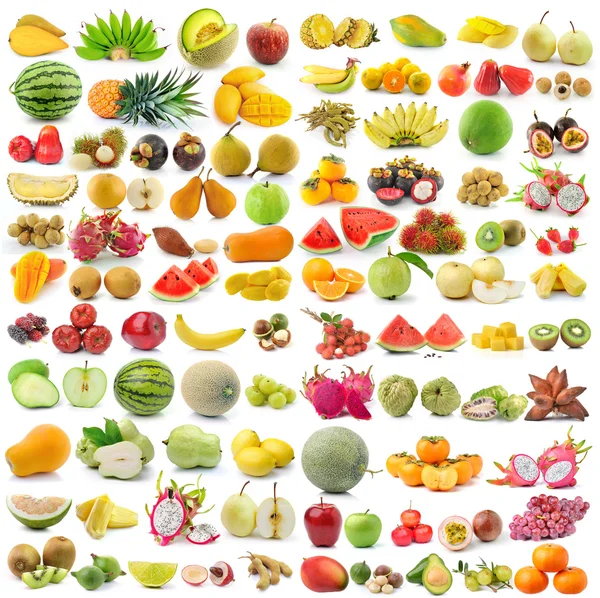 Eine Reihe von Früchten isoliert auf weißem Hintergrund — Stockfoto