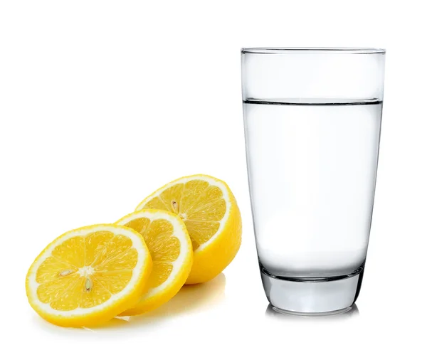 Water with lemon on white background — Stock Photo, Image