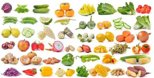 Conjunto de frutas y verduras sobre fondo blanco — Foto de Stock