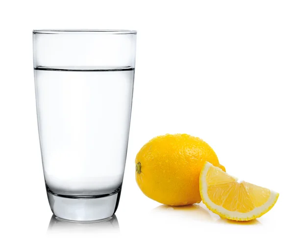 Water with lemon on white background — Stock Photo, Image