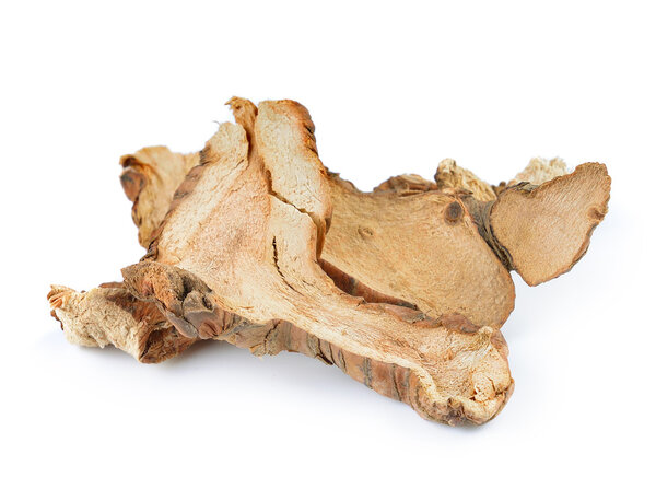 Dried Galangal on white background