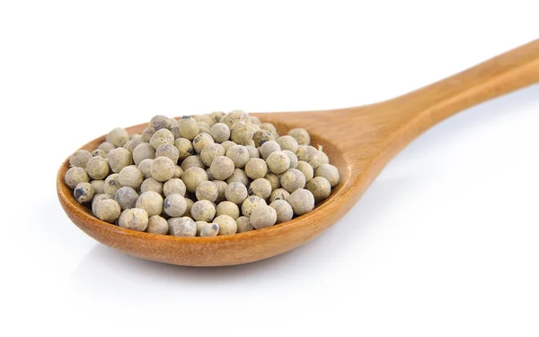 Peppercorn in the wooden spoon on white background — Stock Photo, Image