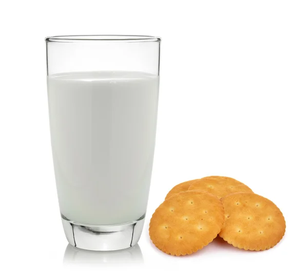 Milk and cracker isolated on white background — Stock Photo, Image