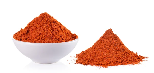 Powdered dried red pepper in a white bowl on white background — Stock Photo, Image