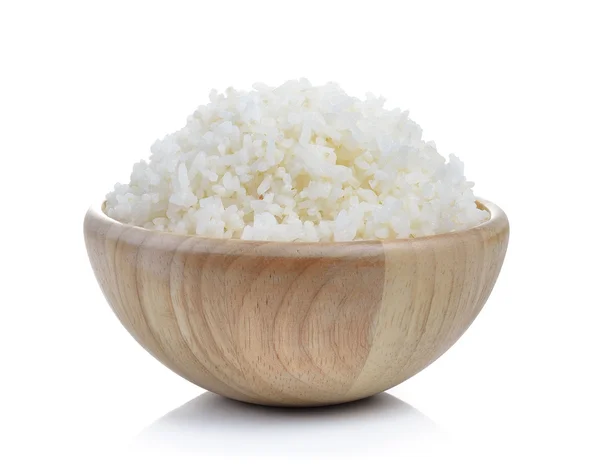 Rice in wood bowl on white background — Stock Photo, Image