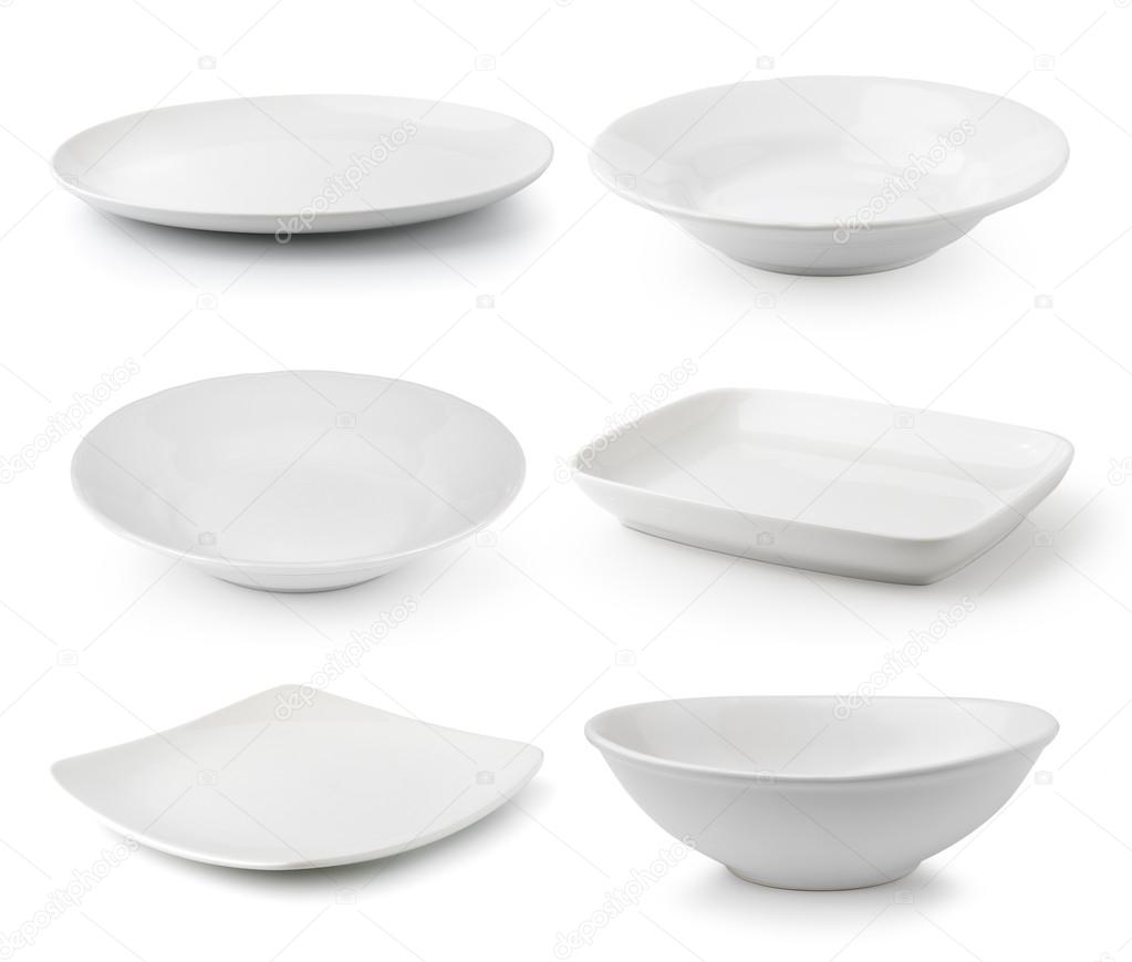 white ceramics plate and bowl isolated on white background