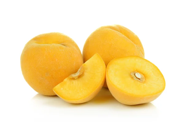 Ripe yellow peach on white background — Stock Photo, Image